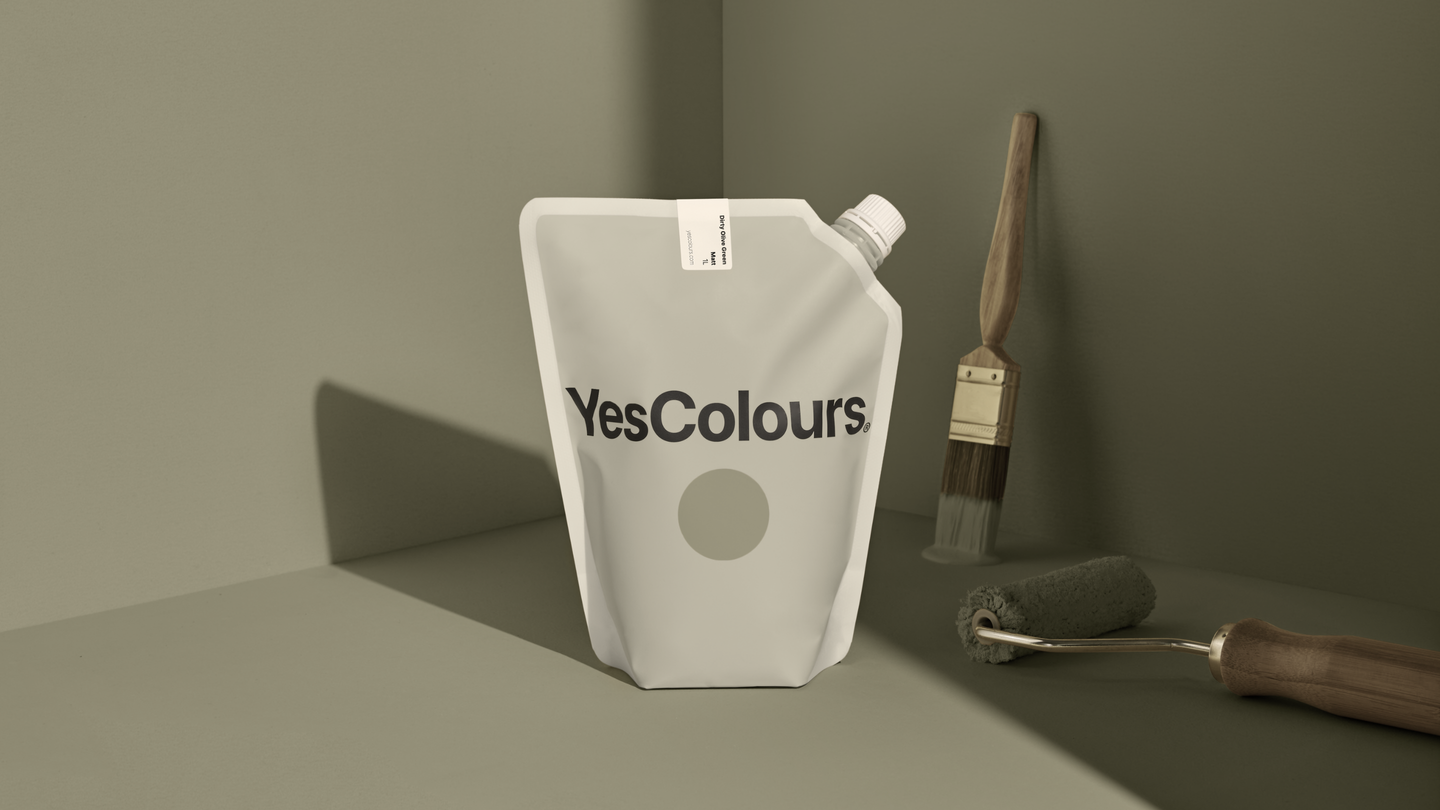 YesColours Dirty Olive Green matt emulsion paint , Dirty Dirty Collection Dirty Olive Green Green Greens Grey Greys Matt Emulsion Moss Olive Olive Green Paint , Lick Paint, Coat Paint, Dulux Paint DirtyOliveGreenpouch16x9