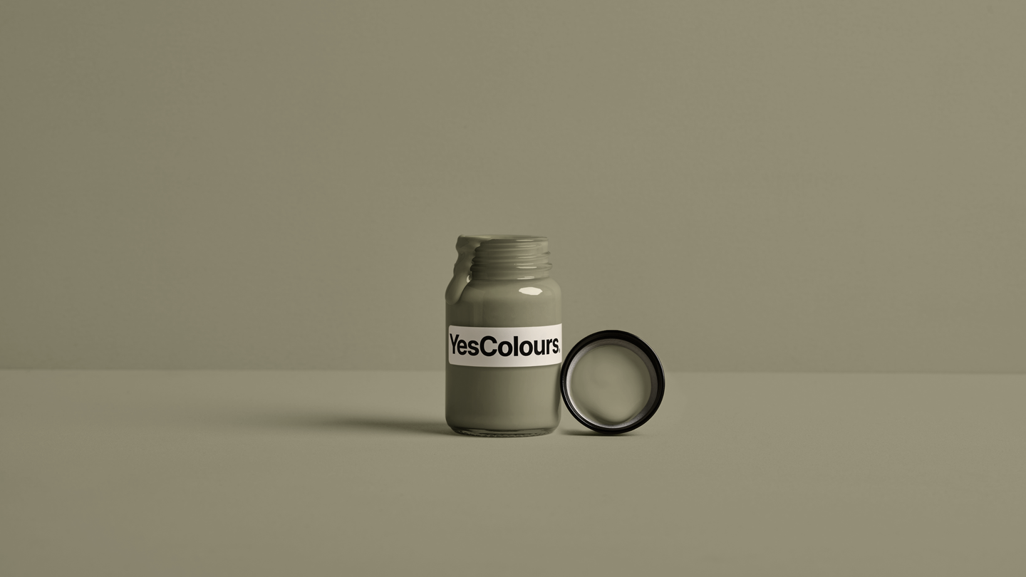 YesColours Dirty Olive Green paint sample (matt, 60ml) , Black / Grey Dirty Dirty Collection Dirty Olive Green Grey grey-black Greys Khaki Olive Olive Green Paint Sample , Lick Paint, Coat Paint, Dulux Paint DirtyOliveGreensamplepot16x9