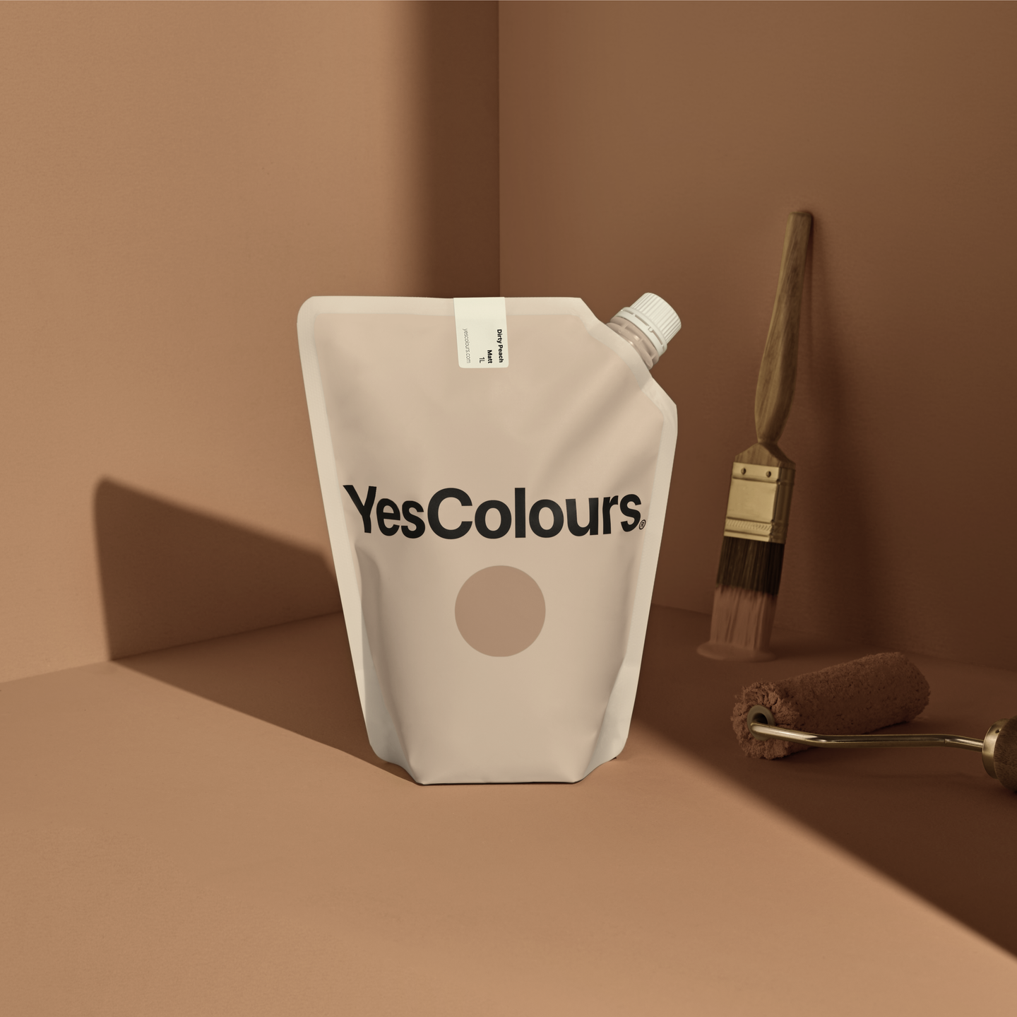 YesColours Dirty Peach matt emulsion paint , Coffee Dirty Dirty Collection Dirty Peach Matt Emulsion Mocha Paint Peach Peach / Orange Peaches , Lick Paint, Coat Paint, Dulux Paint DirtyPeachPouch1_1