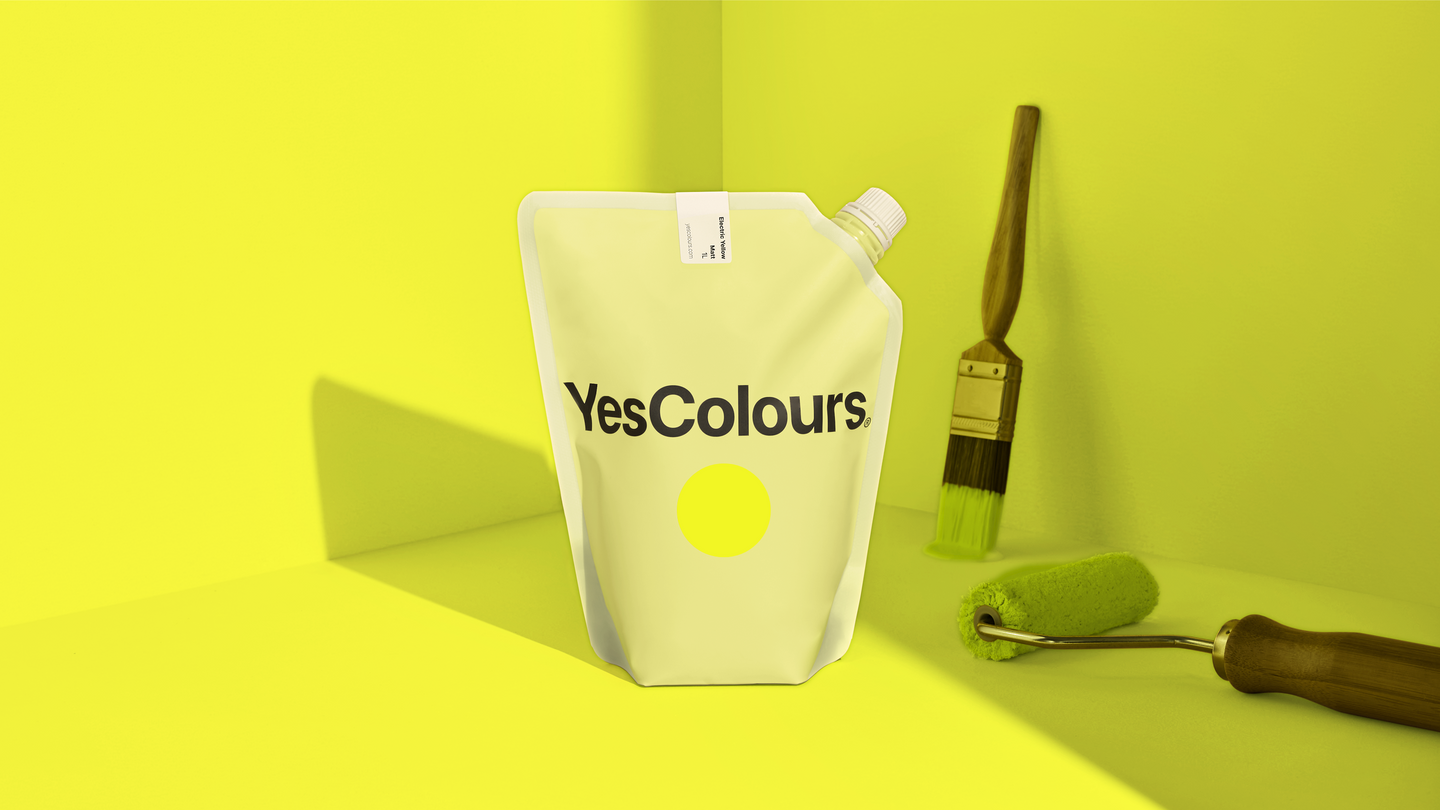 YesColours premium Electric Yellow matt emulsion paint Dulux paint Lick paint, Coat Paint