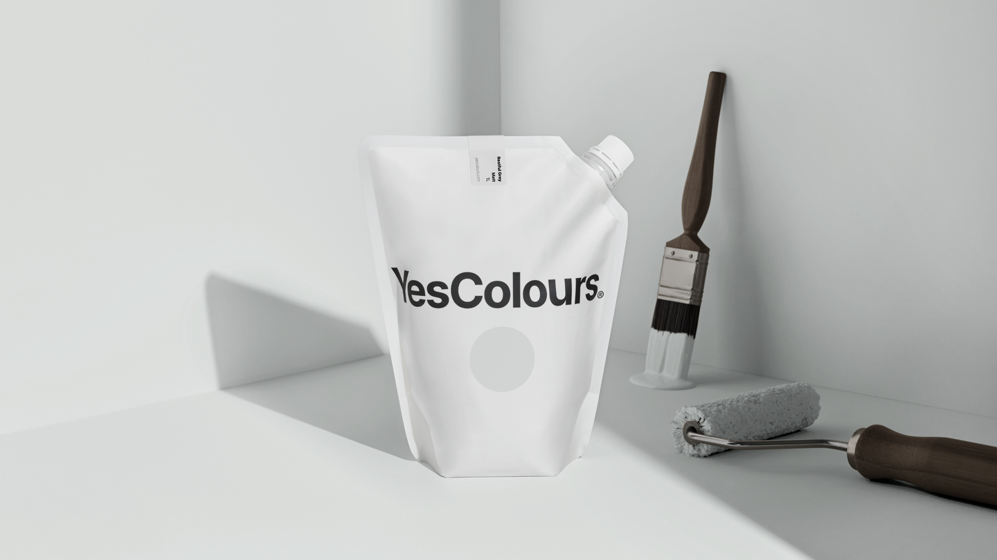 YesColours Restful Grey matt emulsion paint , Black / Grey Greige Grey Grey / Black Greys Matt Emulsion Paint Restful Restful Collection Restful Grey , Lick Paint, Coat Paint, Dulux Paint RestfulGreypouch16x9