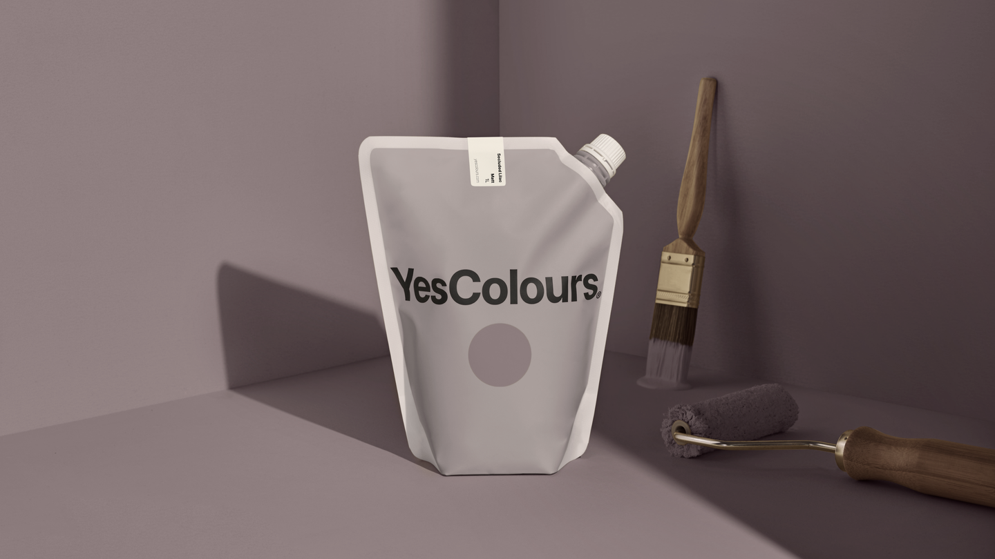 YesColours Secluded Lilac matt emulsion paint , Grey-purple Lilac Lilac / Purple Matt Emulsion Mauve Paint Purple Secluded Secluded Collection Secluded Lilac , Lick Paint, Coat Paint, Dulux Paint SecludedLilacPouch16x9