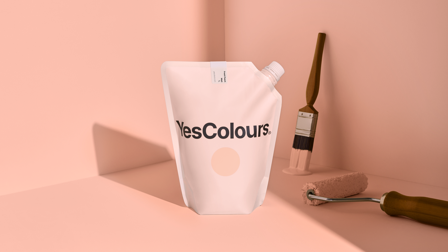 YesColours Fresh Peach matt emulsion paint , Fresh Fresh Peach Matt Emulsion Paint Peach Peach / Orange , Lick Paint, Coat Paint, Dulux Paint YC-FreshPeach-updated-Pouch-16x9