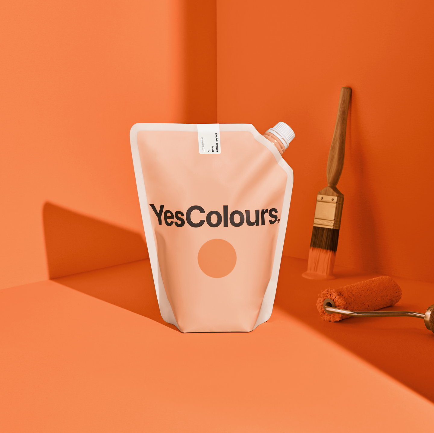 YesColours premium Electric Orange matt emulsion paint