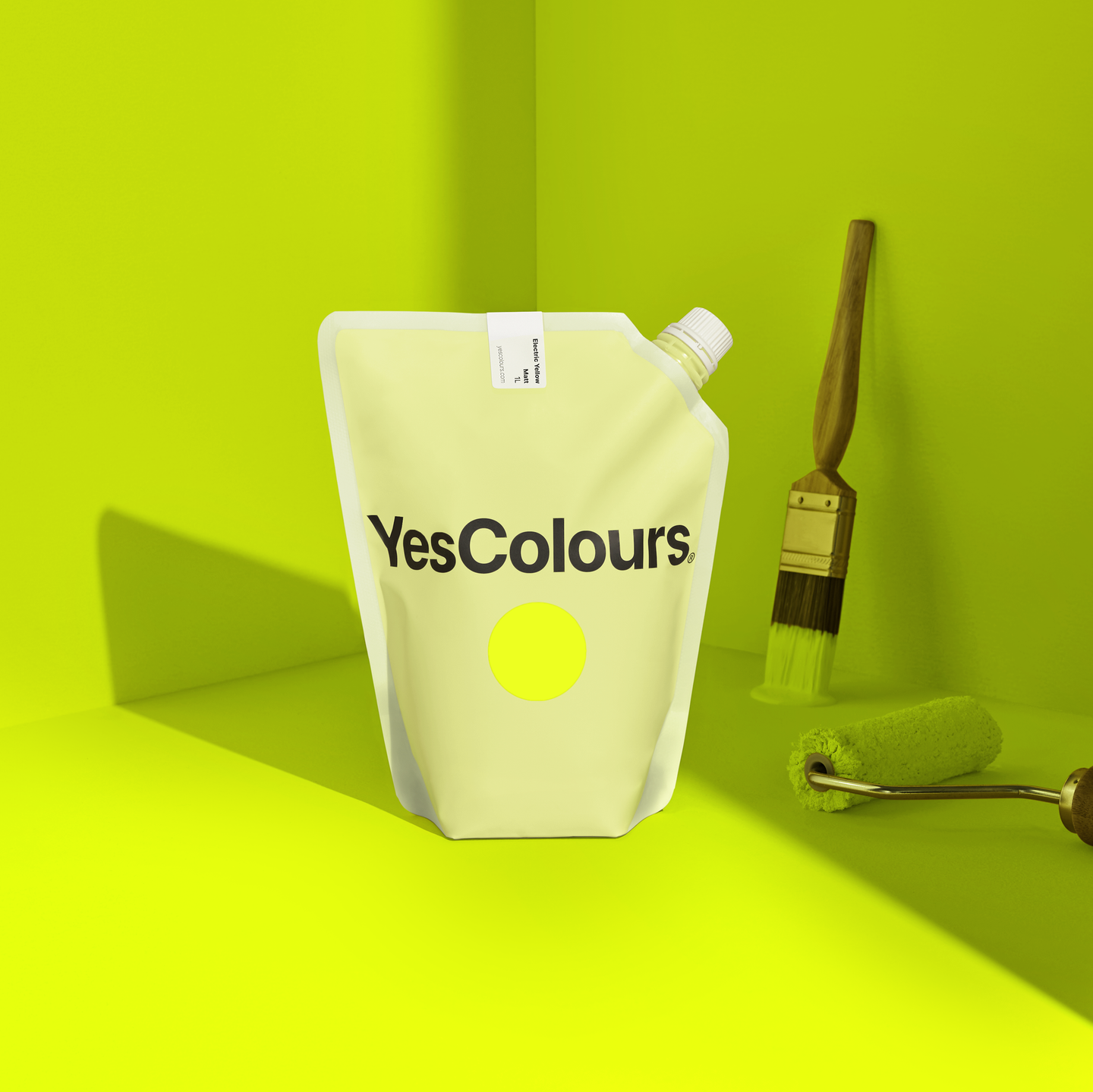YesColours premium Electric Yellow matt emulsion paint
