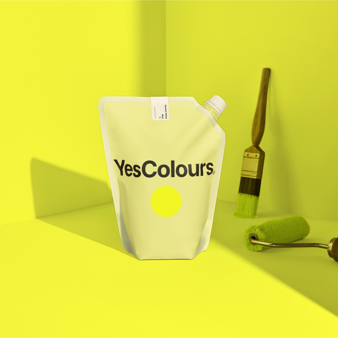 YesColours premium Electric Yellow matt emulsion paint Dulux paint Lick paint, Coat Paint